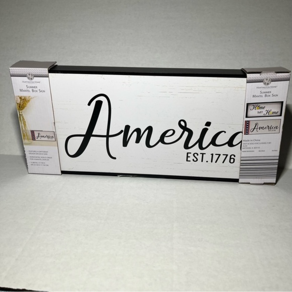 Huntington Home Summer Mantel Box Sign Two-Sided—America, Home Sweet Home